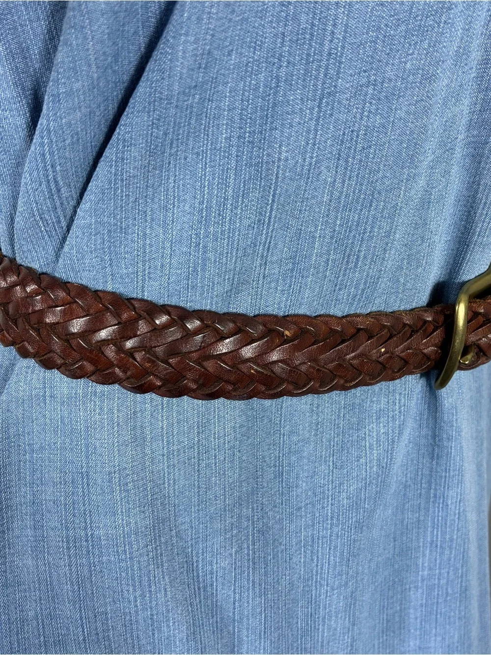 Hand Braided Brown Leather Belt with solid Brass Buckle Sz 36